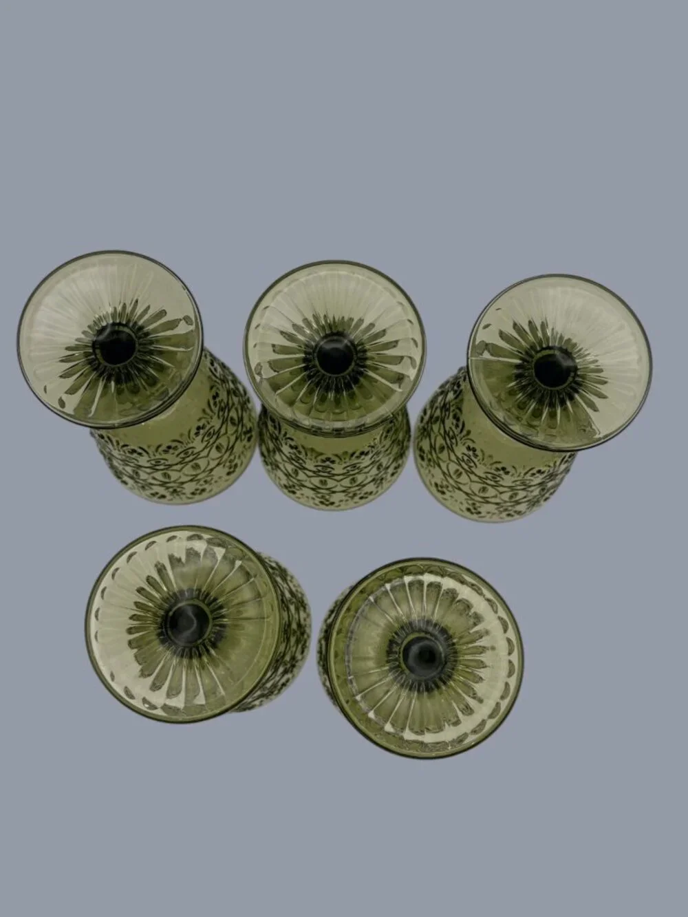 Vintage Olive Green Embossed Goblets – Retro Pressed Glass Wine Glasses